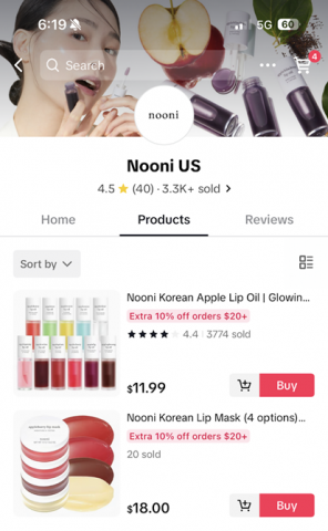 누니 틱톡샵(TikTok Shop) 페이지